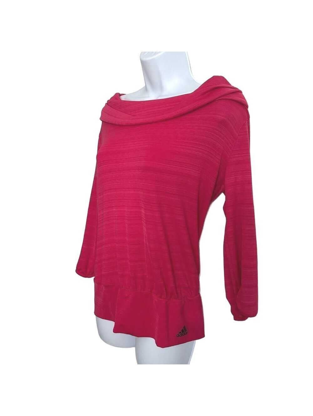 Adidas Women's Pink Drape Neck Blouse with Peplum Bottom, Size Small